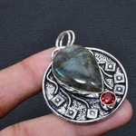 Labradorite, Garnet Handmade 925 Silver Jewelry Pendant 1.70" A604 New. Price: $21.99.