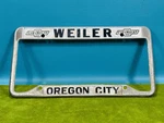 Vintage Weiler Chevrolet Oregon City Metal Dealer License Plate Frame Used. Price: $64.00.